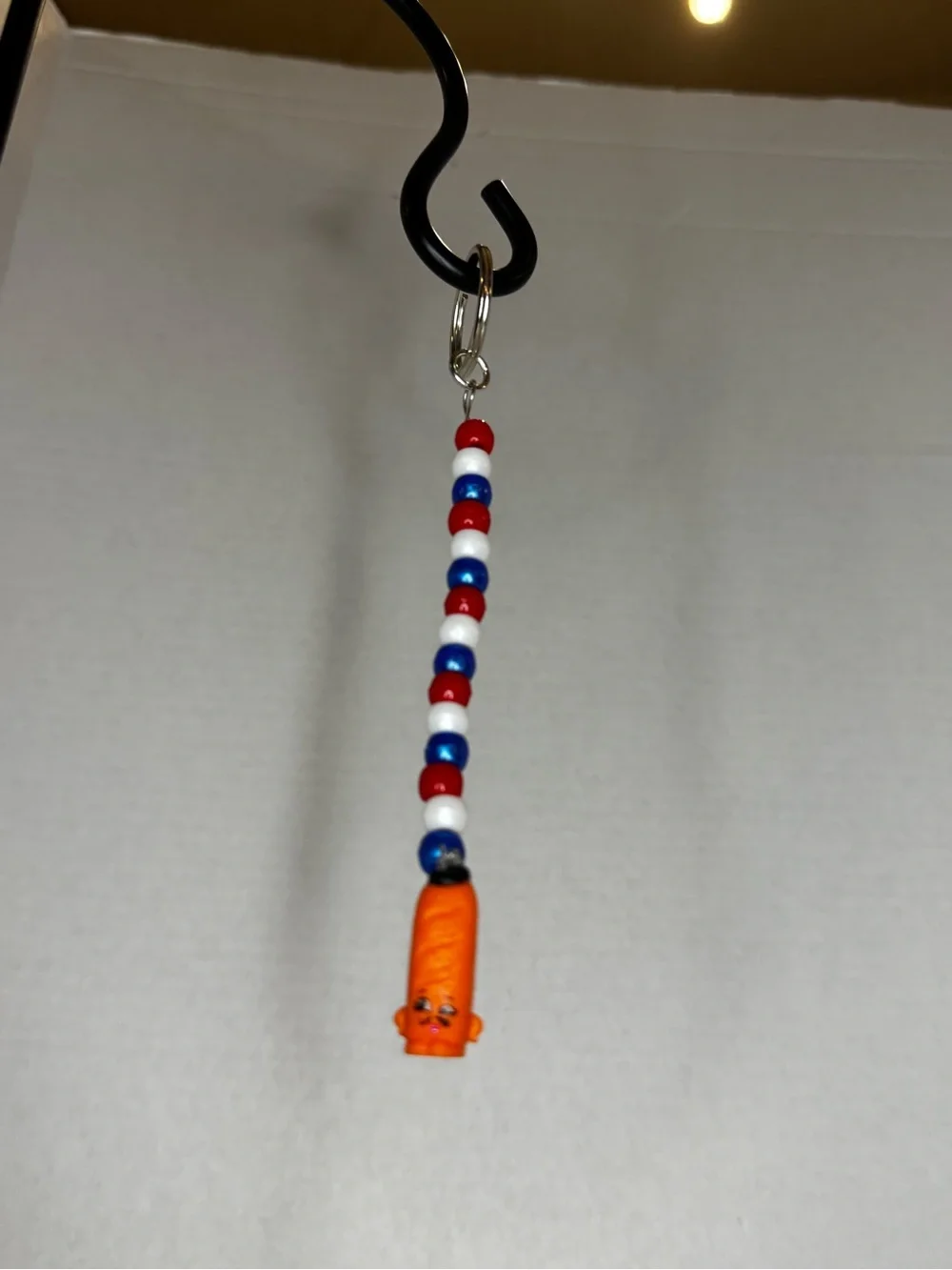 Shopkins Red White Blue Beaded Keychain with Orange Character